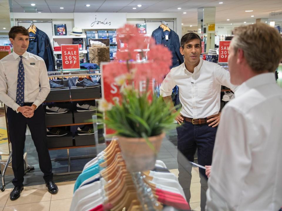 Chancellor Rishi Sunak visits shops and meets shoppers on the High Street in Northallerton in Yorkshire: HM Treasury