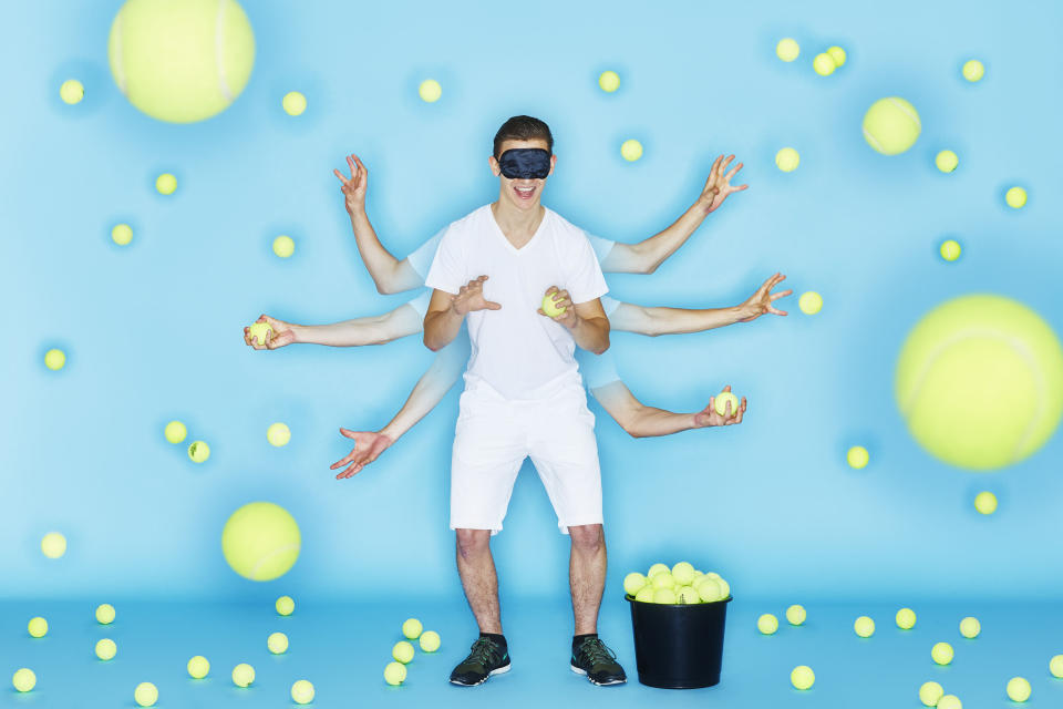 Most tennis balls bounced and caught blindfolded in one minute