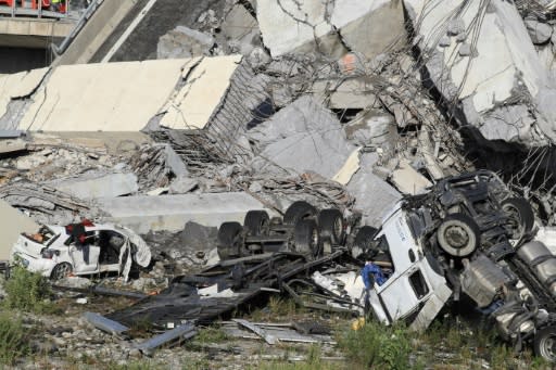 Some 35 cars and several trucks plunged 45 metres (150 feet) onto railway tracks when the Genoa motorway bridge collapsed last year