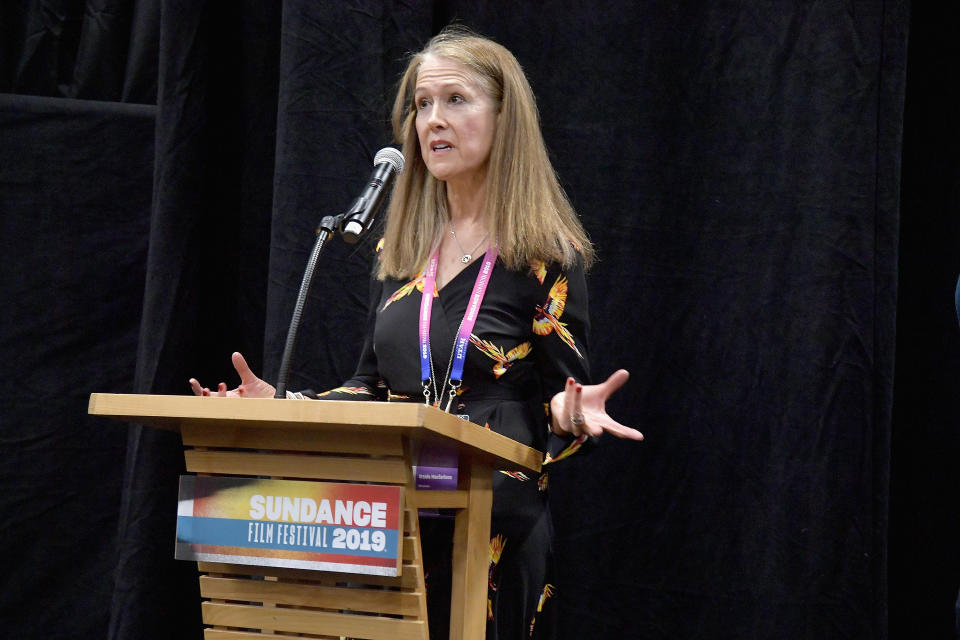 PARK CITY, UT - JANUARY 25:  Director Ursula Macfarlane speaks onstage during the "Untouchable" Premiere during the 2019 Sundance Film Festival at The Marc Theatre on January 25, 2019 in Park City, Utah.  (Photo by Michael Loccisano/Getty Images)