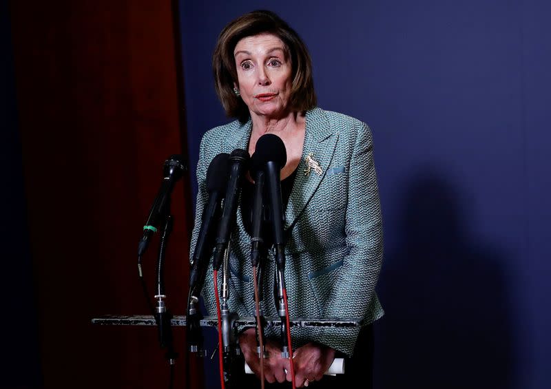 House Speaker Pelosi speaks following national security briefing for members of Congress about Russian election interference on Capitol Hill in Washington
