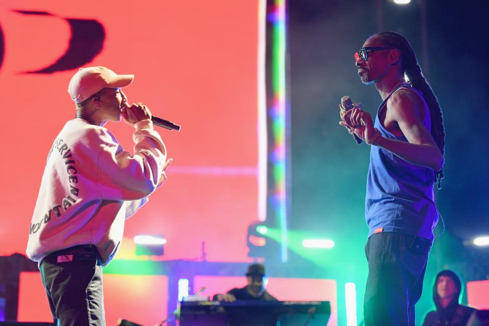 Pharrell and Snoop Dogg perform at the Something in the Water festival in 2019 in Virginia Beach, Va.