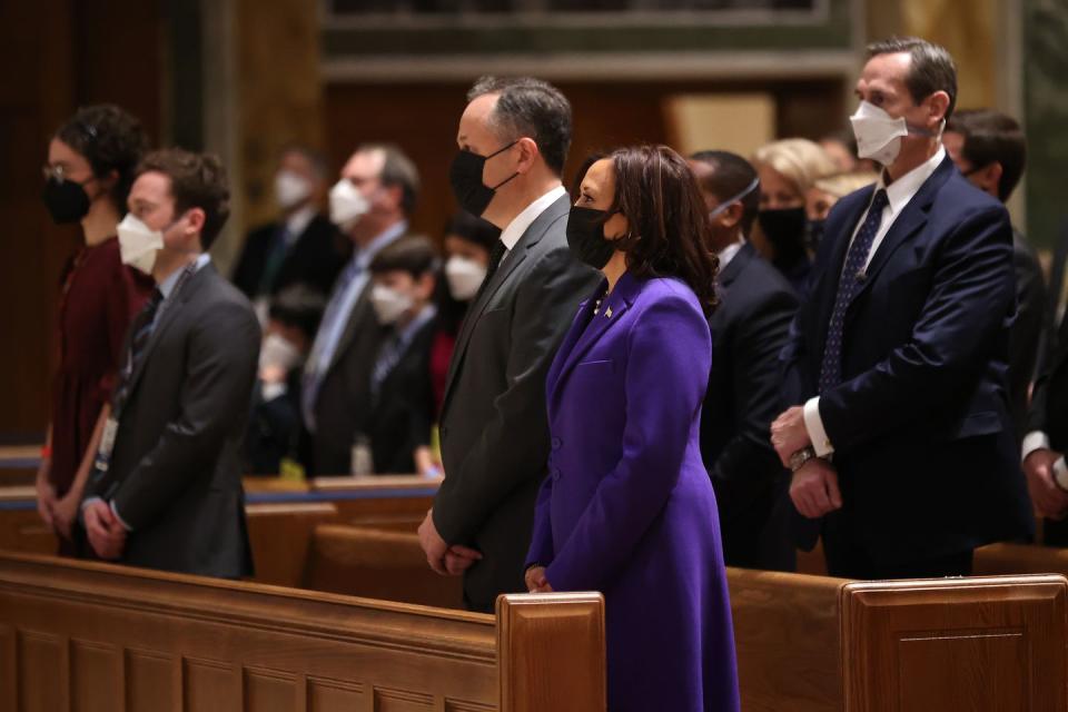 <p>Harris and Emhoff attend the service as well.</p>