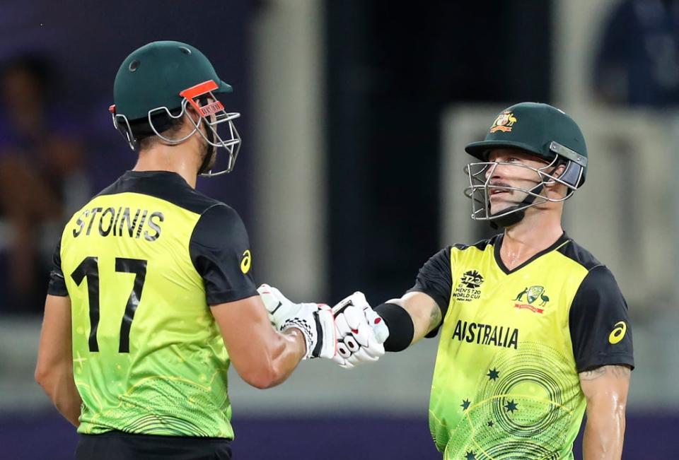 Marcus Stoinis and Matthew Wade sealed a remarkable comeback win for Australia (Kamran Jebreili/AP/PA) (AP)