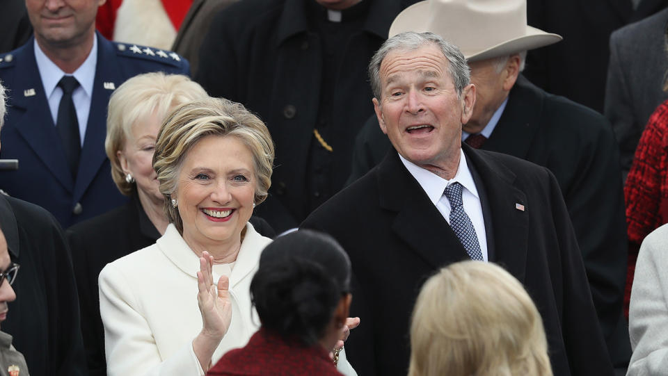 Hillary Clinton and George W. Bush