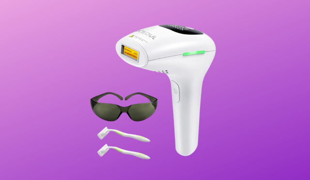 hair remover laser gun, sunglasses, and razors