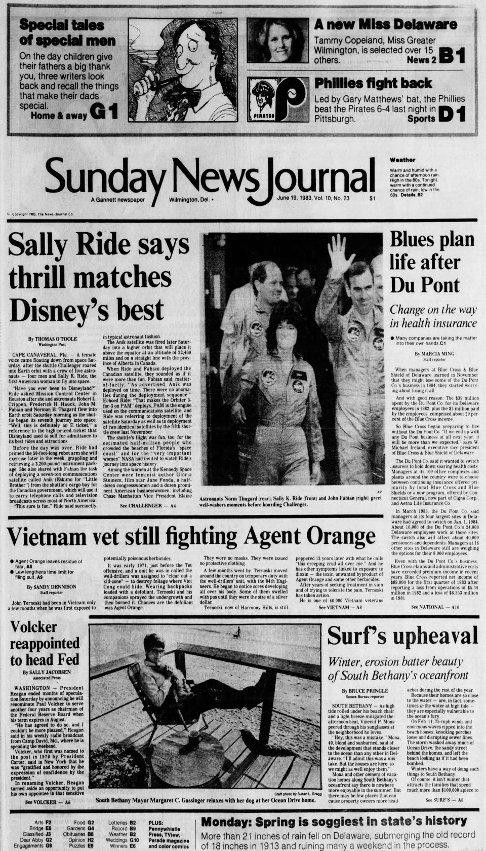 Front page of the Sunday News Journal from June 19, 1983.