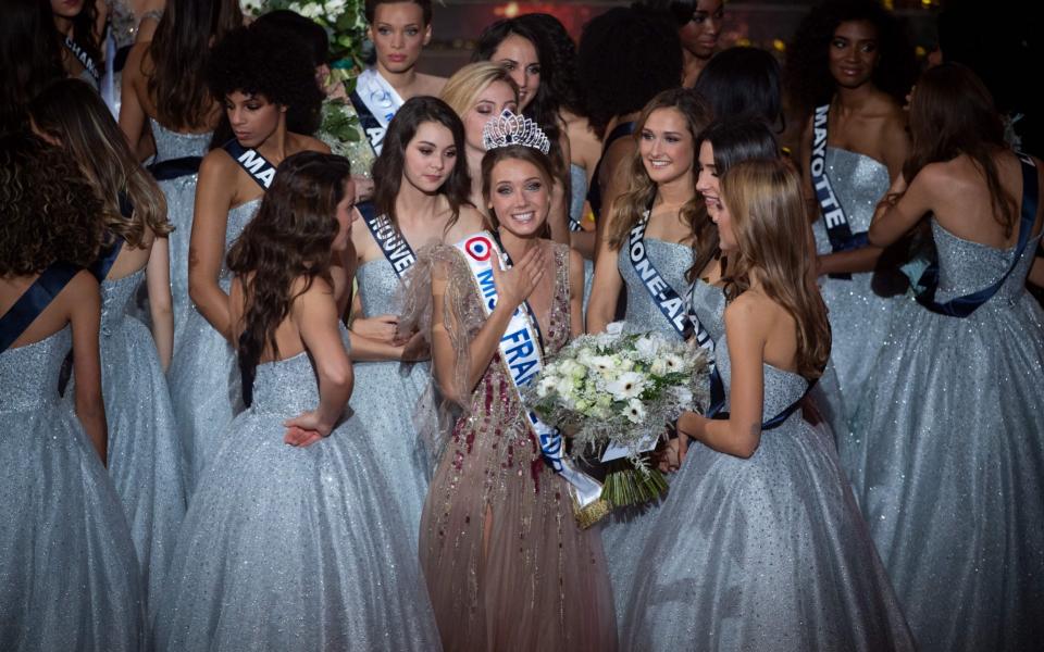 Newly elected Miss France 2021 Miss Normandie Amandine Petit reacts as she is elected Miss France 2021  - AFP