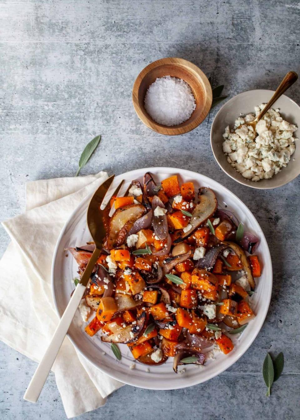 Roasted Butternut Squash, Red Onions, and Pears