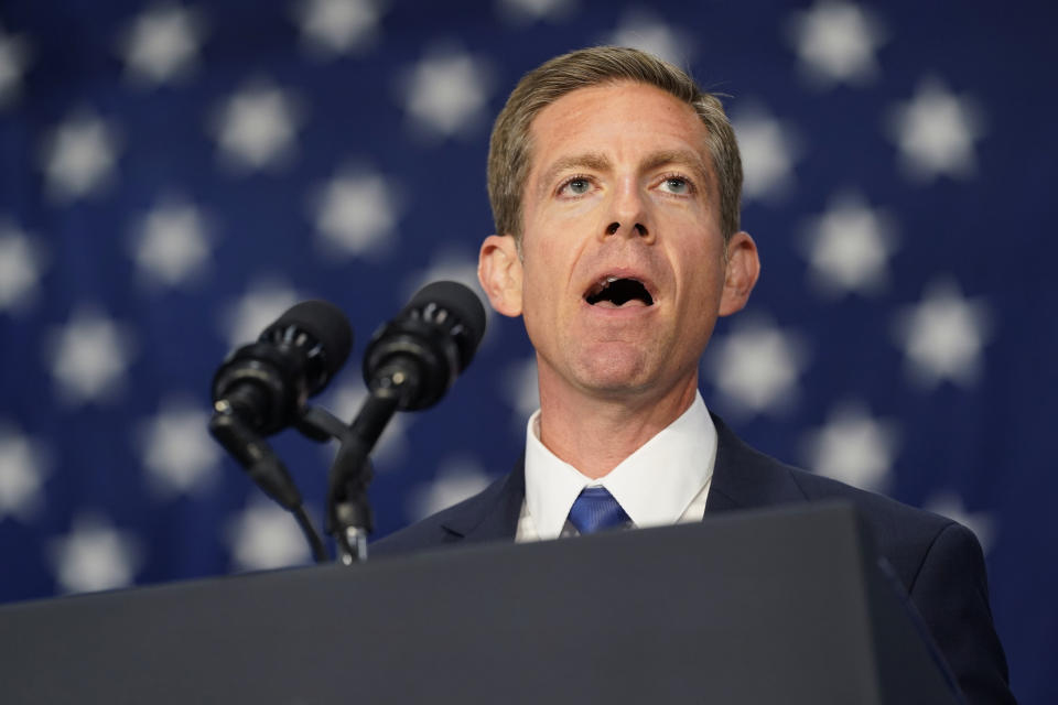 Rep. Mike Levin, D-Calif., speaks ahead of President Joe Biden at a campaign event in support Levin, Thursday, Nov. 3, 2022, in San Diego. (AP Photo/Patrick Semansky)