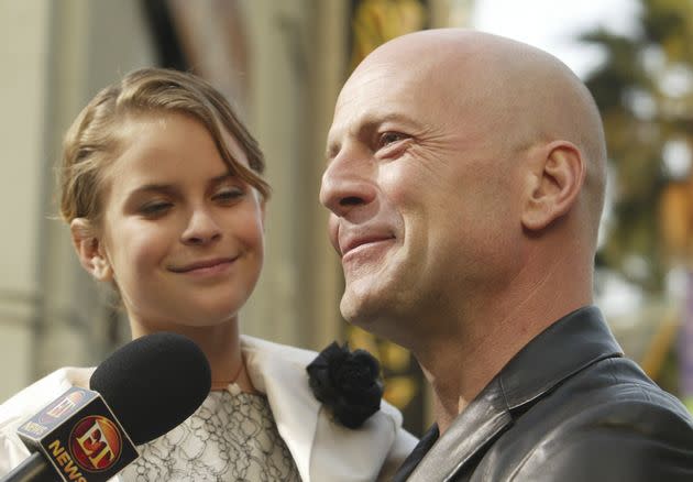 Tallulah Willis and her father, Bruce Willis, at the 2004 premiere of 