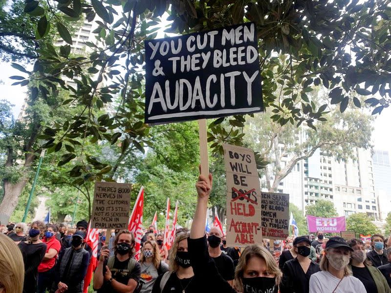 The Women's March 4 Justice rally takes place in Melbourne