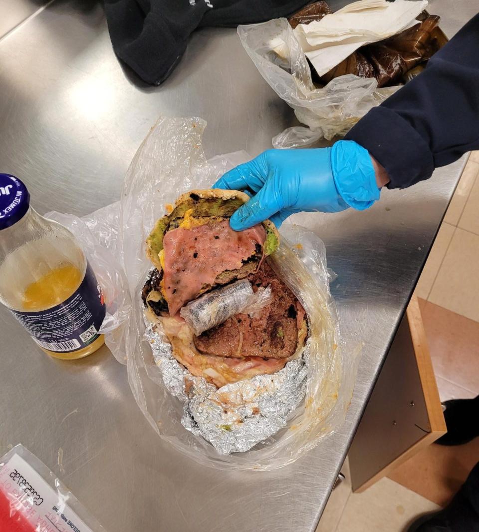 U.S. Customs and Border Protection officers found a package of fentanyl hidden inside a hamburger that a U.S. woman was bringing back from Mexico on March 23 at the Paso Del Norte Bridge in Downtown El Paso.