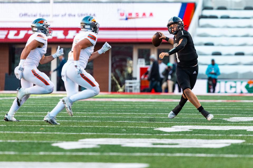 Corner Canyon High School plays against Skyridge High School for the 6A football state championship at Rice-Eccles Stadium in Salt Lake City on Friday, Nov. 17, 2023. | Megan Nielsen, Deseret News