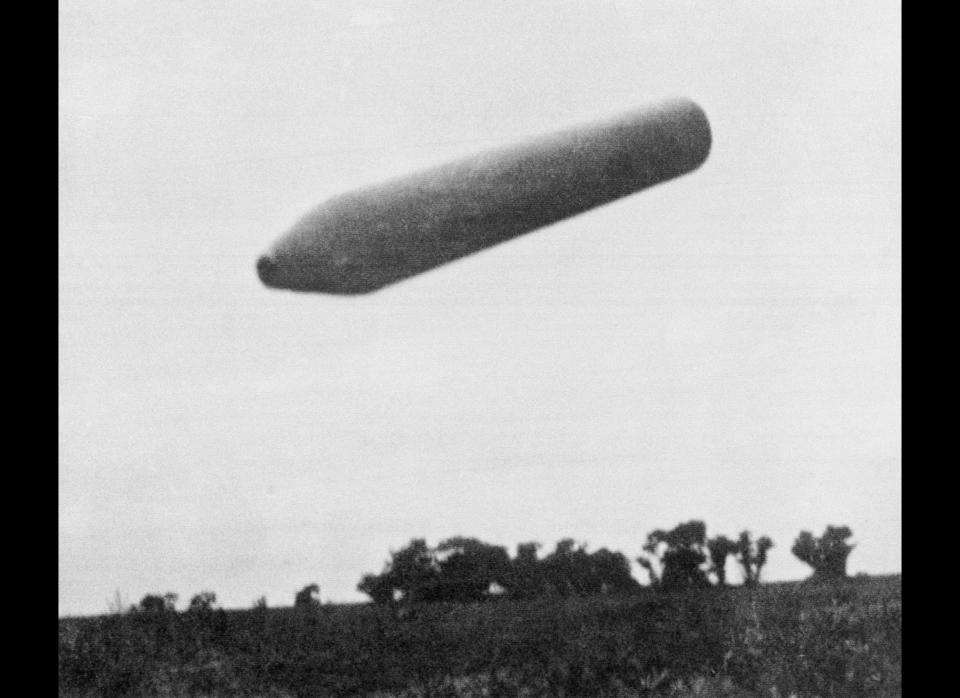 Texas farmer Carrell Wayne Watts told a polygraph operator this Polaroid snap shows an alien spacecraft 80 to 100 feet long, Sunday, Feb. 25, 1968, Amarillo, Tx. The Houston Post will release results of 29-year-old Watts lie test late Sunday night. (AP Photo/Carrell Wayne Watts)