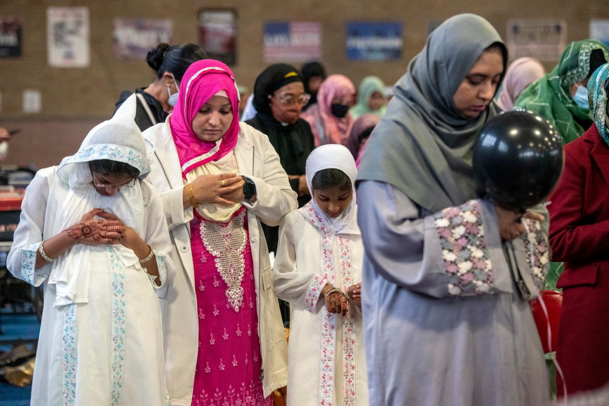 The Eid Committee of New Jersey holds Eid al-Fitr prayers at Teaneck Armory on May 2, 2022. Eid al-Fitr is the Muslim religious holiday marking the end of Ramadan, the holy month of fasting. 