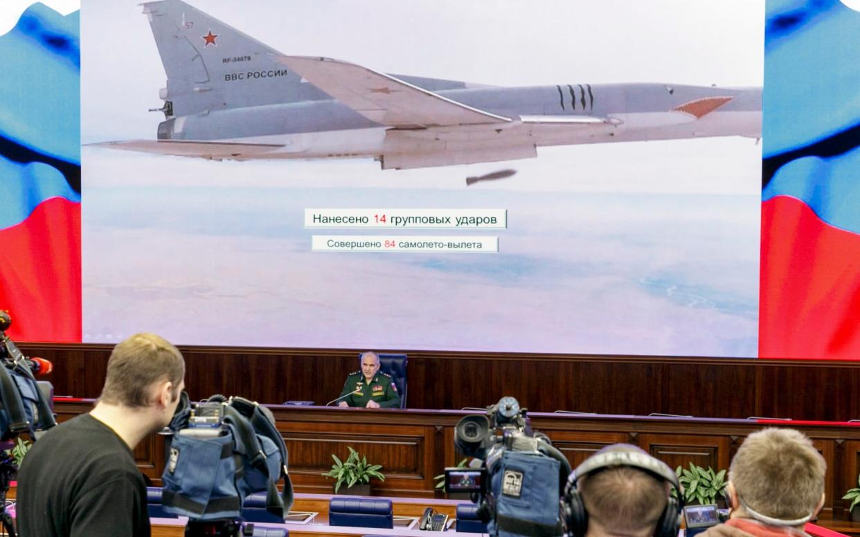 Col. Gen. Sergei Rudskoi of the military's General Staff speaks during a briefing in the Russian Defence Ministry in Moscow, Russia, - Defense Ministry Press Service