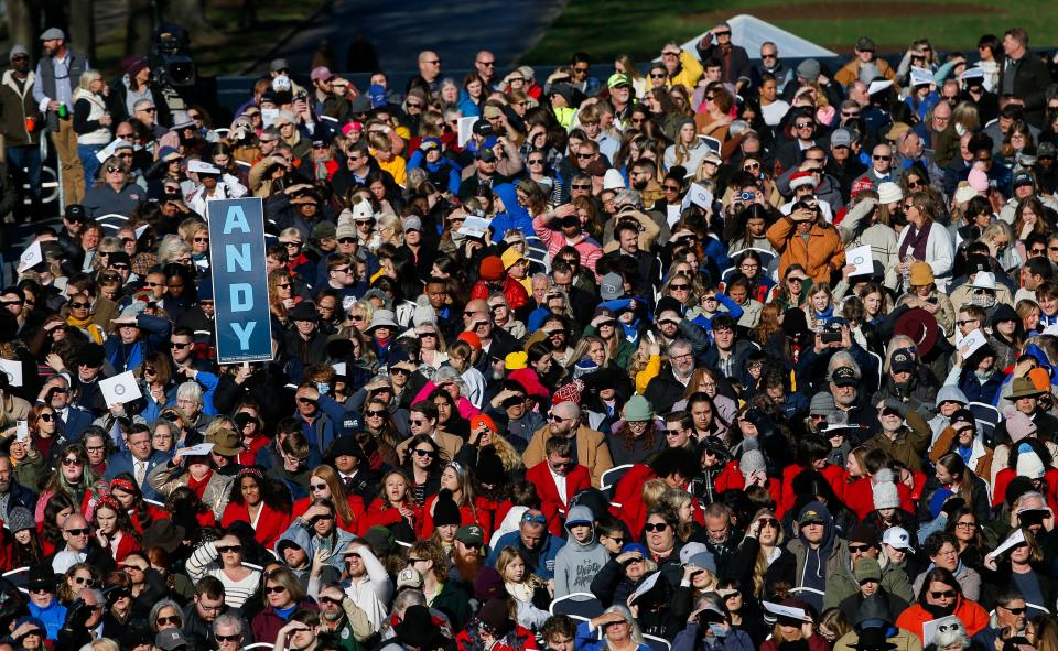 A crowd waits for Gov. Andy Beshear during his inauguration Tuesday, Dec. 12, 2023 in Frankfort.