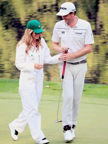 <p>Jamie Squire/Getty</p> Keegan Bradley and Jillian Stacey during the Par 3 Contest prior to the start of the 2015 Masters Tournament on April 8, 2015 in Augusta, Georgia.