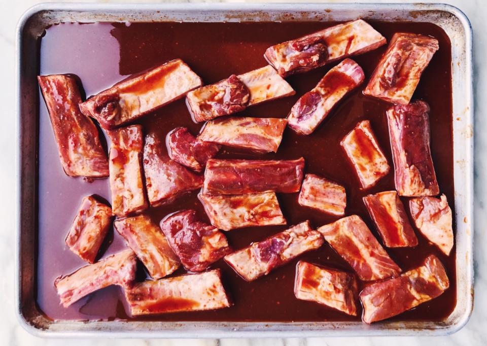 Riblets getting saucy and glossy.