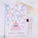 <p>If you're the kind of person who always swings by the drugstore to buy a gift on the way to the party, you need this adorable birthday tracker idea by <a href="https://mashaplans.com/bullet-journal-page-ideas-ultimate-list/" rel="nofollow noopener" target="_blank" data-ylk="slk:Masha Plans;elm:context_link;itc:0;sec:content-canvas" class="link ">Masha Plans</a>. Adjust the size or number of balloons to fit more birthdays in any given month or to suit the number of months you need. Don't forget to add your own!</p>