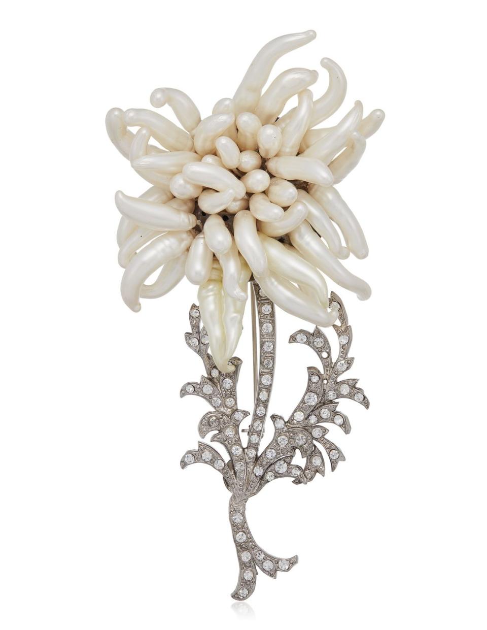 Chanel Faux Pearl and Rhinestone Brooch