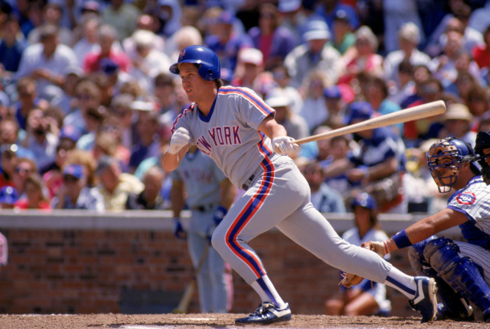 1989: Kevin McReynolds of the <a class="link " href="https://sports.yahoo.com/mlb/teams/ny-mets/" data-i13n="sec:content-canvas;subsec:anchor_text;elm:context_link" data-ylk="slk:New York Mets;sec:content-canvas;subsec:anchor_text;elm:context_link;itc:0">New York Mets</a> swings during a game in the 1989 season. (Photo by: Jonathan Daniel/Getty Images)