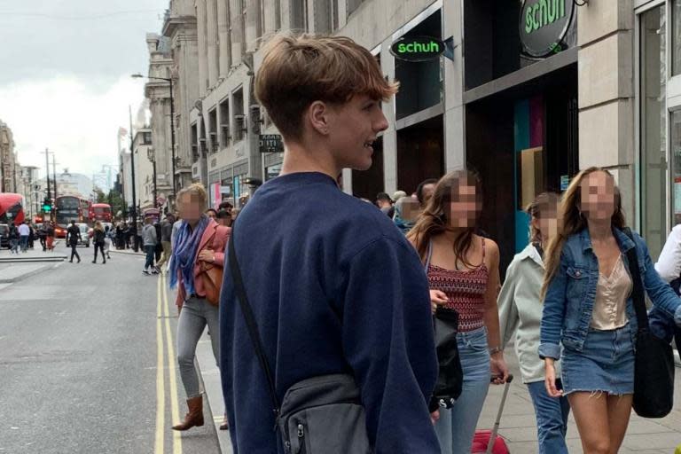 A primary school teacher today told how she was shoved in front of a double decker bus on Oxford Street for telling off two teenagers.Geraldine Lynne, 56, was left lying in the middle of the busy shopping street in the path of the vehicle after confronting a boy who spat at her niece outside the River Island store.Scotland Yard today released a picture of the teenager which Mrs Lynne took on her mobile before he attacked her and fled into Oxford Circus Tube station. Ms Lynne and her 25-year-old niece were shopping when the boy and a girl repeatedly stepped on her niece’s shoe heels at about 2.45pm on Saturday, June 15.Ms Lynne said: “My niece turned round and asked them to stop and I told the two teens to walk in front of us. I assumed it was an accident. A few moments later, I heard them say, ‘Three, two, one’ and with that he spat at my niece. I was really shocked. The girl ran off but I managed to get my phone out, walked over to the boy, and took his photo.”Ms Lynne, from Mill Hill, said the youth, wearing a blue Nike sweatshirt, then became “aggressive” as a bus stopped in traffic at the junction with Great Titchfield Street. “My niece saw him use both his hands and push me with full force”, she said. “I landed in front of the bus. Fortunately, it wasn’t moving. But I’m horrified to consider what might’ve happened if a 12-and-a-half tonne bus had run over me. “I was thinking, ‘How dare he push me?’ I had really sore arms and ribs.”Passers-by and staff from River Island and JD Sports rushed to help Ms Lynne. “It’s just so violent,” she said. “It’s never happened to me before ... it was frightening to think one small incident can escalate into being pushed in front of a bus. “Why have he and the girl got that amount of anger in them at being told off on the street?”Police are appealing for anyone who recognises the suspect to contact them on 101 quoting CAD4070/15Jun or call Crimestoppers on 0800 555 111