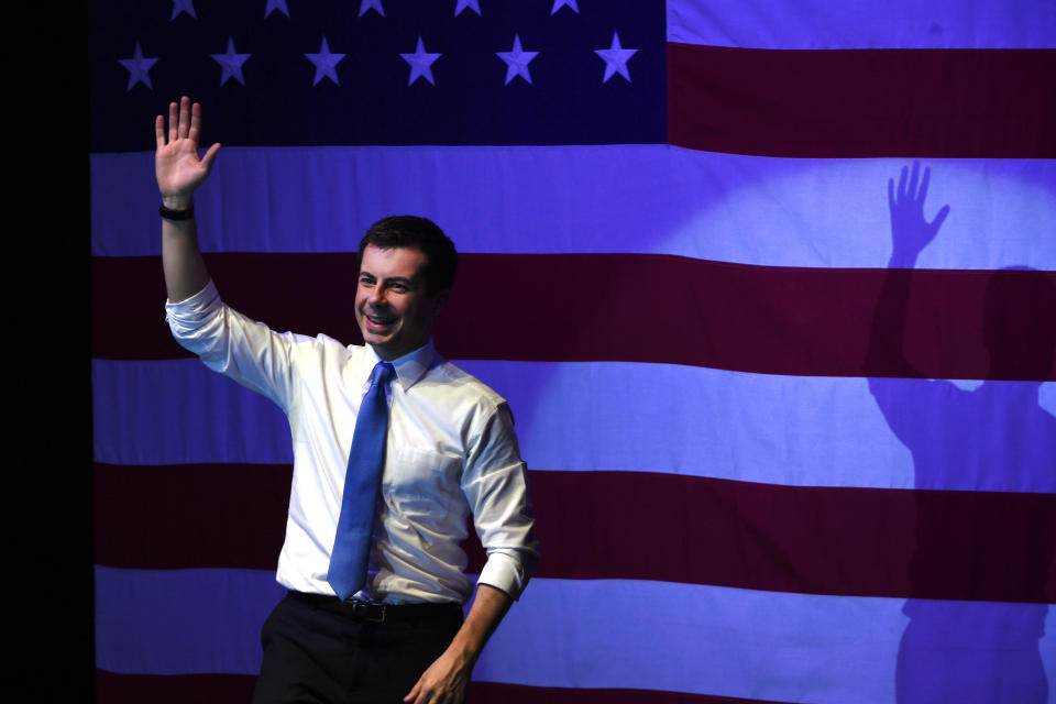 DENVER, CO - JANUARY 8: Presidential candidate Pete Buttigieg addresses thousands of people during his grassroots rally in the Fillmore Auditorium on January 8, 2020 in Denver, Colorado.  (Photo by Helen H. Richardson/MediaNews Group/The Denver Post via Getty Images)