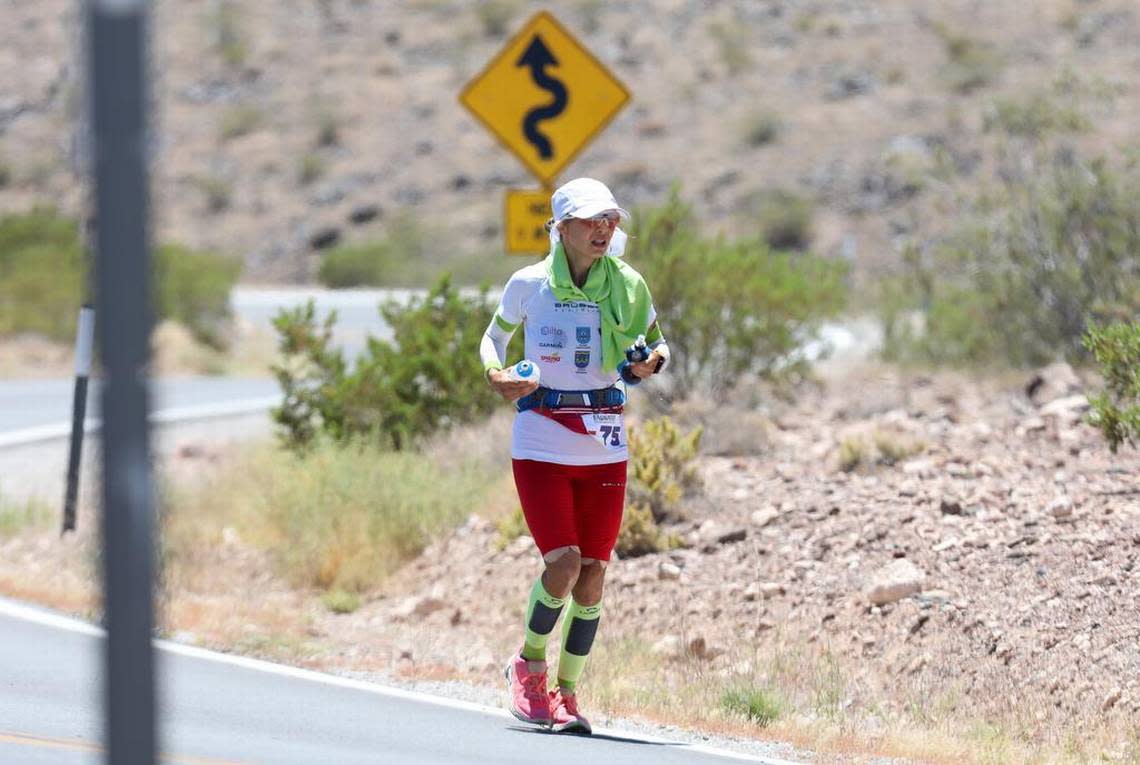 Patrycja Bereznowska of Poland manages her way through Father Crowley Point on Tuesday afternoon. She sharttered the women’s record with a time of 24 hours, 13 minutes, 14 seconds. She finished second overall.