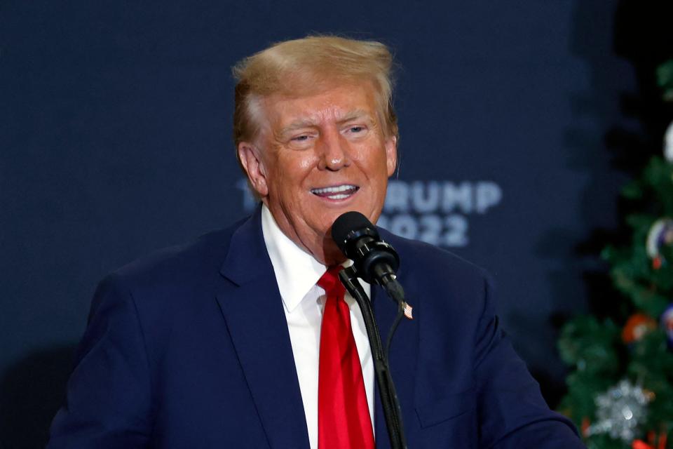 Former US President and 2024 presidential hopeful Donald Trump speaks during a campaign event in Waterloo, Iowa, on December 19, 2023. An appeals court in Colorado on December 19, 2023 ruled Donald Trump cannot appear on the state's presidential primary ballot because of his involvement in the attack on the Capitol in January 2021.