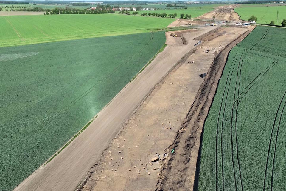 An aerial view of the excavation site