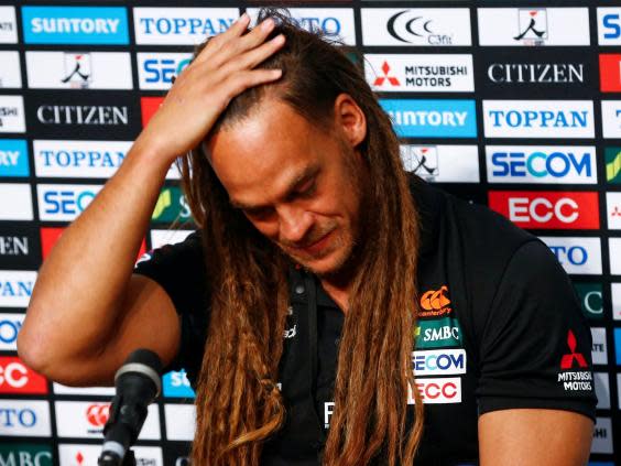 Dan Pryor of the Sunwolves reacts after being asked of the Sunwolves' eventual termination (Reuters)