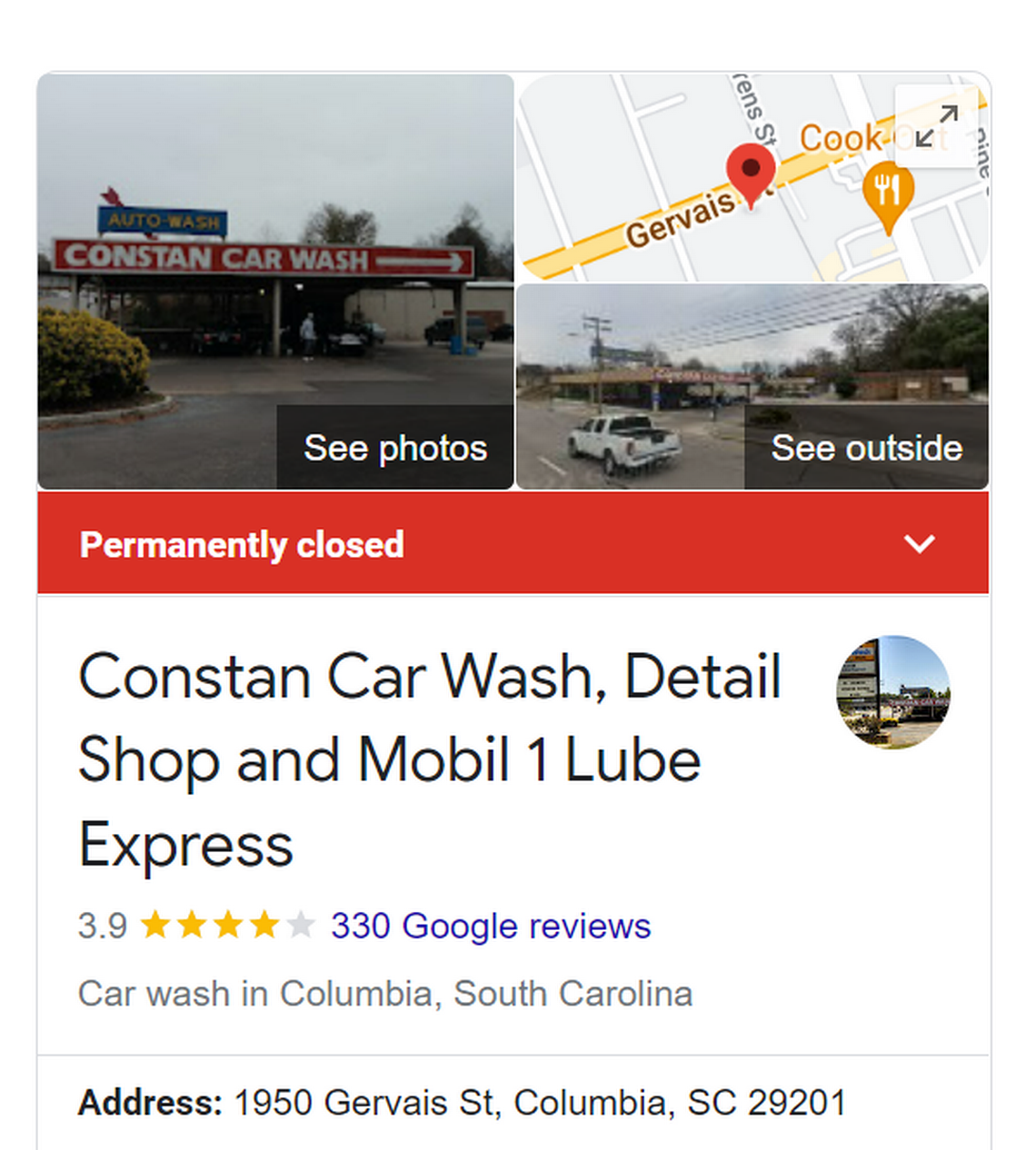 A Google listing for Constan Car Wash on Wednesday morning said the business was permanently closed.