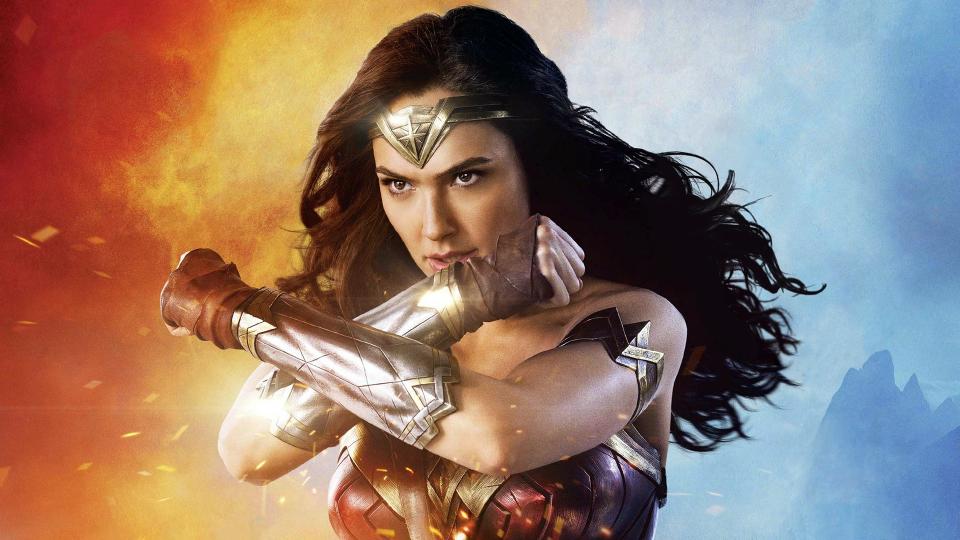 Wonder Woman 1984promo image, showing Wonder Woman crossing her gauntlets