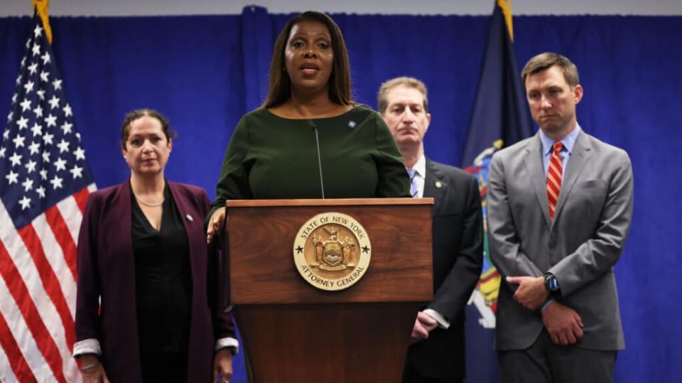 N.Y. Attorney General Letitia James speaks during a press conference at the office of the Attorney General on September 21, 2022 in New York, New York. NY AG James announced that her office is suing former President Donald J. Trump and his children Donald Trump Jr., Ivanka Trump, and Eric Trump accusing the family of fraudulent statements of financial conditions to obtain millions in economic benefits.(Photo by Michael M. Santiago/Getty Images)