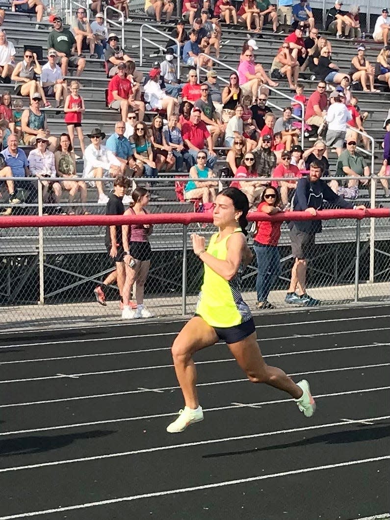 River Valley's Jaxon Gilliam competes in the girls 100-meter dash during the Division II district track meet at Westerville South last year.