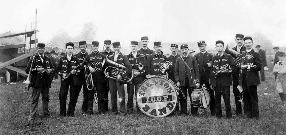 The Trenton Independent Order of Odd Fellows band was playing at the Boonville Fair in 1894 when it stopped long enough to pose for this photo. From the left: D.T. Jones, E.B. Worden, W.E. Ferrell, Herbert Griffith, C.A. French, F.L. Worden, J.G. Wells, Edward Carner, C.B. Watkins, G.W. Jones, Fred Pfeifer, Hans Carner, Edward Blust, Jack Nester and J.E. Bosworth.
