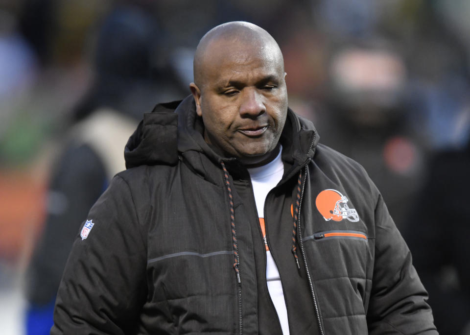 Cleveland Browns head coach Hue Jackson will be evaluating quarterback prospects at the combine. (AP)