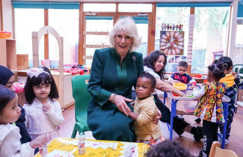 Camilla, the Queen consort, visits Barnardo's Nursery in Bow, London