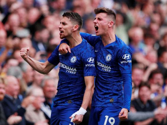 Chelsea's Jorginho celebrates scoring their first goal vs Brighton (Reuters)