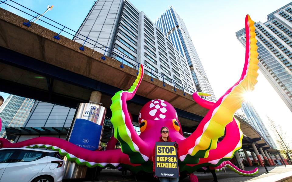 Greenpeace activists protested on the opening morning of the annual Deep Sea Mining Summit