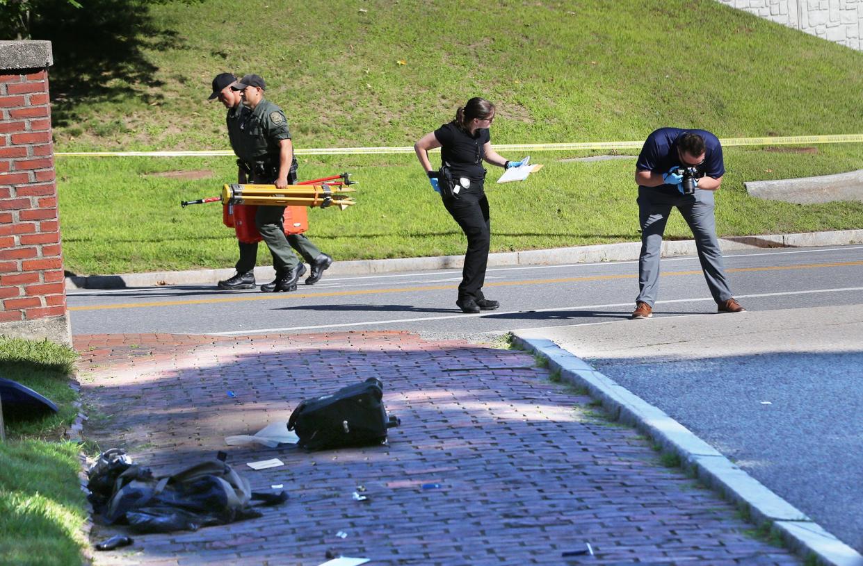 Portsmouth police investigate Tuesday, Aug. 1, 2023 after a pedestrian was struck by a car near Prescott Park.