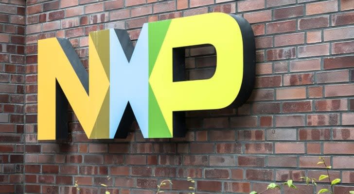 A sign on a brick well for NXP Semiconductor (NXPI).