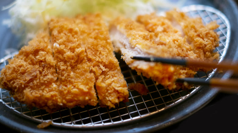 A plate of pork tonkatsu