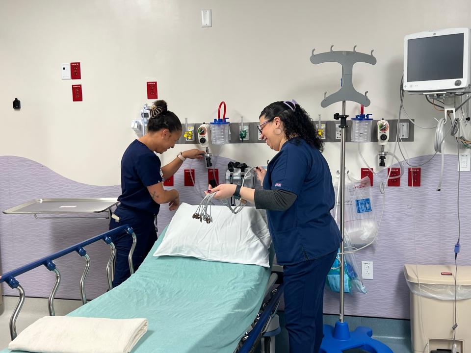 Nurses take their first look at new rooms at the HCA Palms West pediatrics emergency room. The facility unveiled the $8.5 million expansion on Wednesday, Sept. 20, 2023.