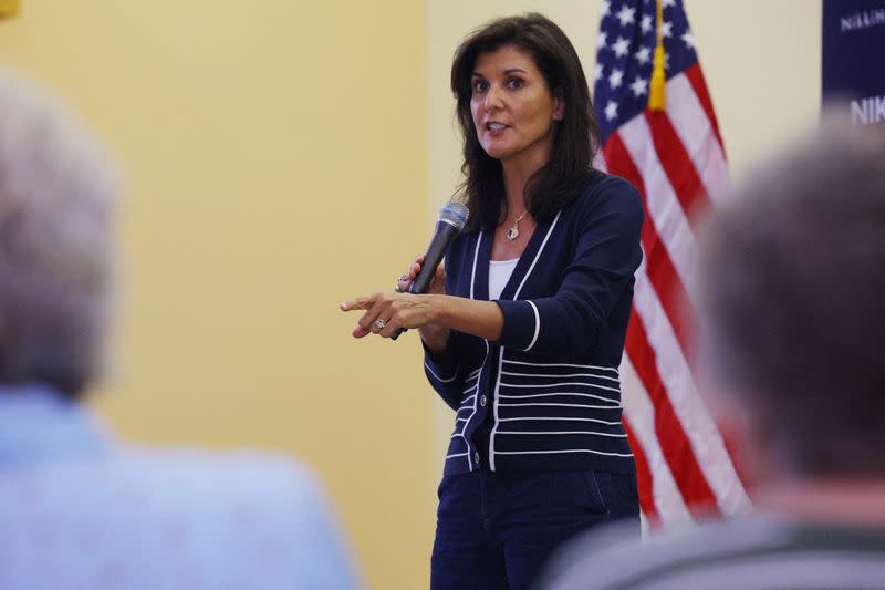 FILE PHOTO: Republican presidential candidate Haley campaigns in Barrington