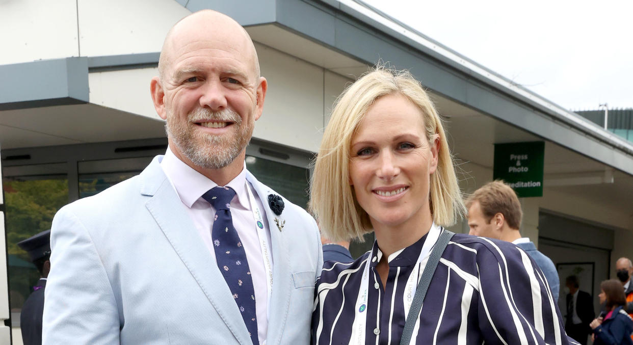 LONDON, ENGLAND - JULY 07: Mike Tindall and Zara Tindall attend Wimbledon Championships Tennis Tournament at All England Lawn Tennis and Croquet Club on July 07, 2021 in London, England. (Photo by Karwai Tang/WireImage)