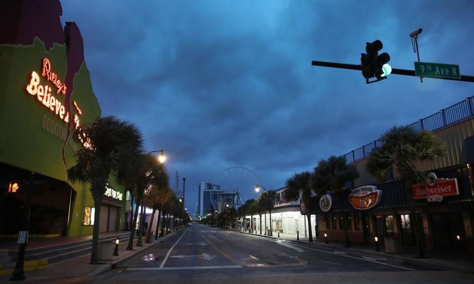 Clouds are seen over a deserted Ocean Boulevard as the force of Hurricane Florence is felt on Friday in Myrtle Beach.