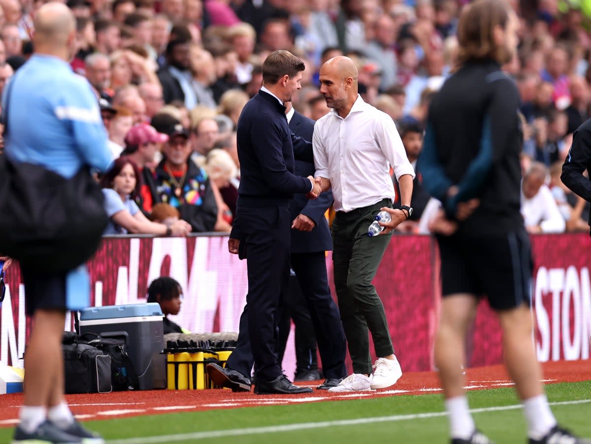 Steven Gerrard and Pep Guardiola on the touchline in September (Getty Images)